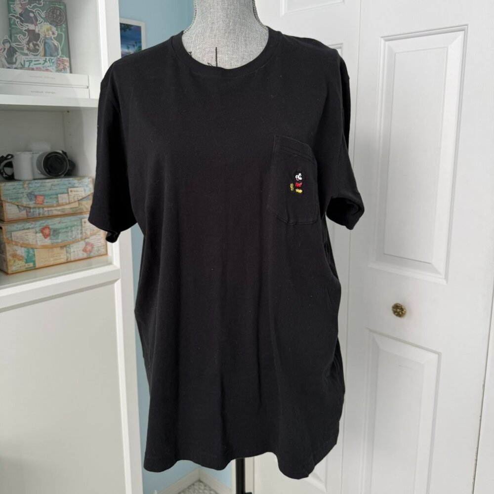 Black Mickey Mouse Embroidered Pocket Tee – Like New